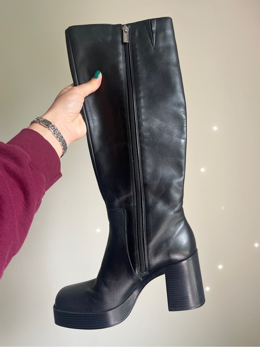 Size 9 Gianni Bini Black Leather Knee High Boots
